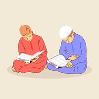 tranquillo, calmo musulmano lettura il Corano insieme vettore