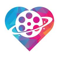 pianeta film cuore forma concetto vettore logo design.