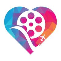 viaggio film cuore forma concetto logo design vettore icona.