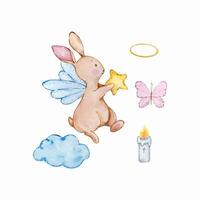 acquerello carino bambino angelo coniglietto, asilo vettore