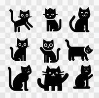 collezione di nero cartone animato gatto illustrazioni, vettoriale gatti design