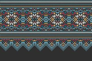 pixel attraversare punto modello con floreale disegni. tradizionale attraversare punto ricamo. geometrico etnico modello, ricamo, tessile ornamento, tessuto, mano cucito modello, culturale Cucitura vettore