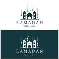 Ramadan mubarak logo con lanterna elementi, mezzaluna Luna e stella moschea costruzione, islamico calligrafia modello, per attività commerciale, architettura, musulmani, eid, eid carte, islamico formazione scolastica vettore