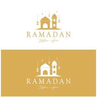 Ramadan mubarak logo con lanterna elementi, mezzaluna Luna e stella moschea costruzione, islamico calligrafia modello, per attività commerciale, architettura, musulmani, eid, eid carte, islamico formazione scolastica vettore