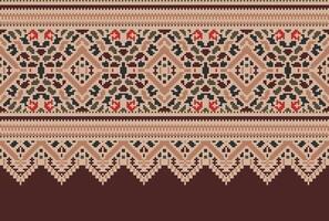 pixel attraversare punto modello con floreale disegni. tradizionale attraversare punto ricamo. geometrico etnico modello, ricamo, tessile ornamento, tessuto, mano cucito modello, culturale Cucitura vettore