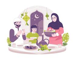 Ramadan concetto illustrazione. contento musulmano persone celebrare santo mese Ramadan vettore
