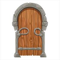 un vecchio fiaba porta con forgiato elementi. un' porta con metallo decorazioni. vettore illustrazione evidenziato su un' bianca sfondo.