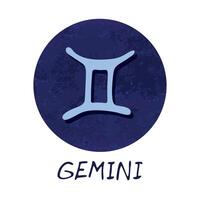 mano disegnato Gemelli zodiaco cartello nel blu il giro telaio astrologia scarabocchio clipart elemento per design vettore