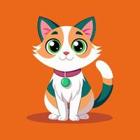 un' vettore illustrazione di un adorabile gattino con grande verde occhi su un arancia sfondo