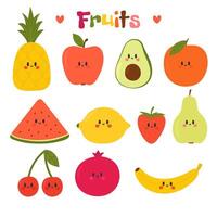 carino mano disegnato kawaii frutta. salutare stile collezione. piatto stile. vegetariano cibo. cartone animato vettore