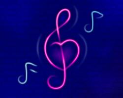 amore leggero linea neon con brillante musicale elementi come come Appunti, canzone, melodia o sintonizzare per posto su alberghi o barre. progettato per manifesto, promozione, opuscolo, volantino. vettore illustrazione