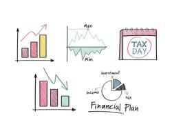 finanza e finanza scarabocchi impostare. finanziario rapporto grafico mano disegnato vettore illustrazione.