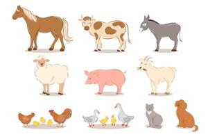 azienda agricola animali impostato su bianca sfondo. cartone animato animali collezione. bambini vettore illustrazione.
