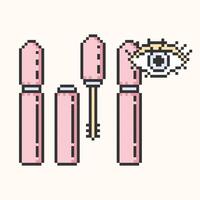 tubo di mascara icona pixel art.chiuso, Aperto con un' spazzola, con un occhio mascara tubo. semplice Istruzioni per utilizzando set.vettore illustrazione eps 10. vettore