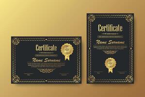 certificato di lusso nero e oro con cornice color oro vettore