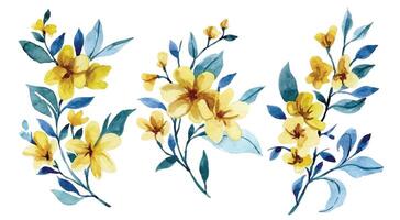 impostato di mazzi di fiori di astratto giallo fiori. acquerello disegno vettore