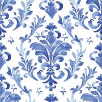 acquerello senza soluzione di continuità modello con blu damasco ornamento. classico Vintage ▾ ornamento vettore