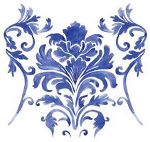 acquerello blu damasco ornamento. classico Vintage ▾ ornamento vettore