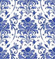 acquerello senza soluzione di continuità modello con blu damasco ornamento. classico Vintage ▾ ornamento vettore