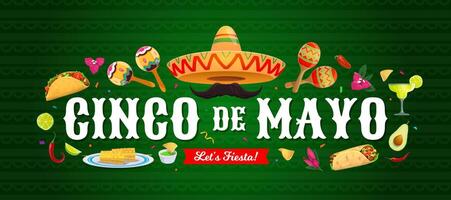 cinco de mayo messicano vacanza bandiera con cibo vettore