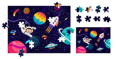 spazio sega puzzle gioco con ragazzo astronauta vettore
