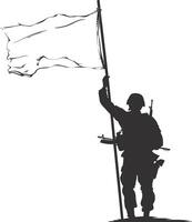ai generato silhouette soldati o esercito posa nel davanti di il bianca bandiera nero colore solo vettore