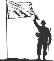 ai generato silhouette soldati o esercito posa nel davanti di il bianca bandiera nero colore solo vettore