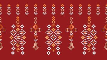 tradizionale etnico motivi ikat geometrico tessuto modello attraversare punto.ikat ricamo etnico orientale pixel rosso sfondo. astratto, vettore, illustrazione. trama, natale, decorazione, carta da parati. vettore