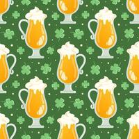 senza soluzione di continuità modello di st. patricks giorno simboli. birra, Oktoberfest. Quattro foglia trifoglio. bene fortuna. Magia, religioso tradizioni. per sfondo, tessuto, confezione, sfondo. vettore