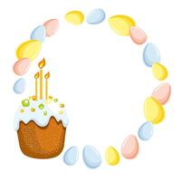 vettore illustrazione di Pasqua tema, colorato Pasqua torta con glassatura, canditi frutta e leggero candela, ghirlanda a partire dal diverso pastello colore Pasqua uova isolato su bianca sfondo