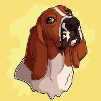 disegnato a mano comico bassetto cane da caccia cane ritratto vettore