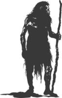 ai generato silhouette antico uomo delle caverne nero colore solo pieno corpo vettore