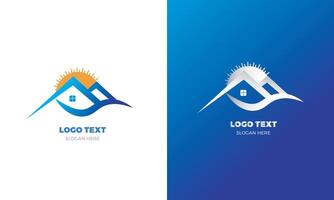 vero tenuta vettore logo design con casa e sole forma