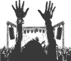 ai generato silhouette mani sollevato a un' musica Festival nero colore solo vettore
