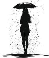 ai generato silhouette ragazza con ombrello durante pioggerella nero colore solo vettore