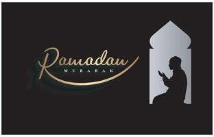 Ramadan kareem vettore illustrazione islamico saluto design linea moschea con Arabo modello lanterna e calligrafia