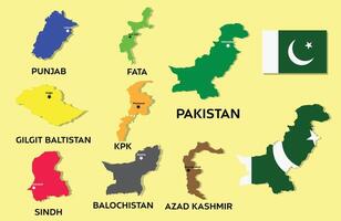 Pakistan carta geografica con bandiera. tutti province vettore carta geografica illustrazione con vettore bandiera. nazione carta geografica concetto.