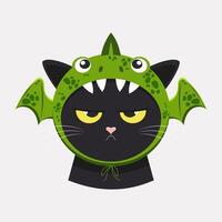 divertente nero carino gatto indossare un' verde Drago costume cappello per il vacanza. vettore. vettore