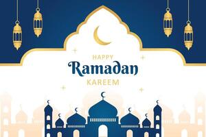 islamico Ramadan celebrazione modello bandiera design con oro telaio, lanterna, e moschea illustrazione. bellissimo Ramadan sfondo e confine vettore