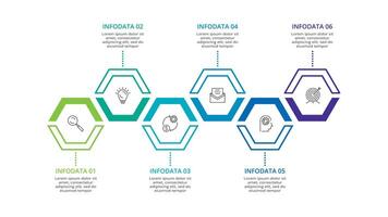 sequenza temporale con 6 elementi, Infografica modello per ragnatela, attività commerciale, presentazioni, vettore illustrazione