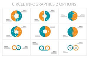impostato cerchio elementi di grafico, diagramma con 2 passi, opzioni, parti o processi. modello per infografica, presentazione. vettore