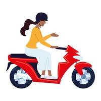 donna in sella a una moto vettore