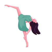 personaggio senza volto di vettore di colore piatto ballerino contemporaneo. contemp danza graziosa esecutrice femminile. ragazza che allunga l'illustrazione del fumetto isolata gamba per la progettazione e l'animazione della grafica web