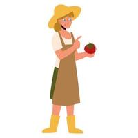 ragazza contadina con pomodoro vettore