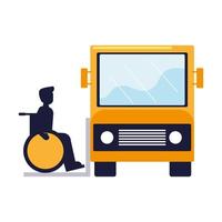 uomo disabile che sale su un autobus vettore
