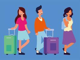 viaggiatori con valigie vettore