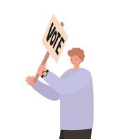 uomo con capelli castano chiaro, cappotto viola e voto a poster vettore