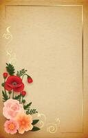 Vintage ▾ squallido carta con fiore ornamento e oro confine vettore