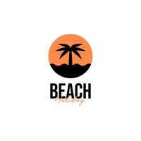 spiaggia tramonto e palma albero logo design concetto vettore illustrazione