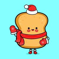 divertente sorridente contento crostini pezzo di pane Natale. vettore piatto cartone animato personaggio illustrazione icona design. isolato su blu sfondo
